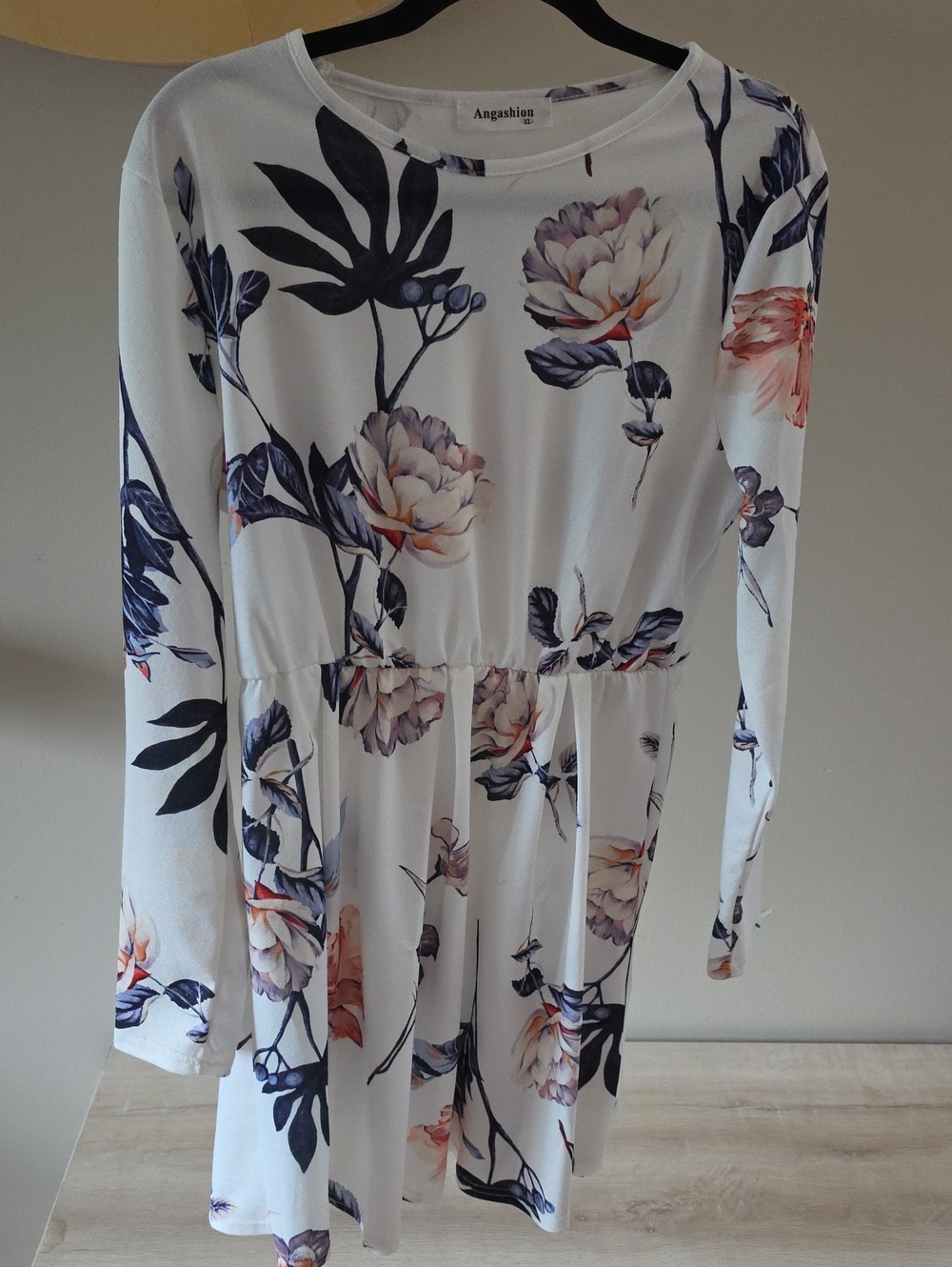 ​Angashion Floral Long Sleeve Elastic Waist Fit & Flare Mini Dress